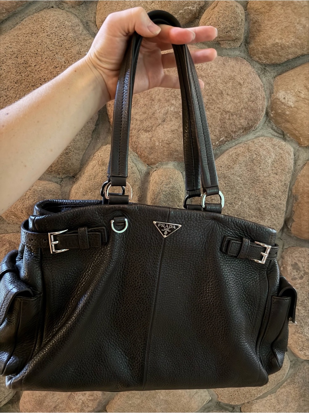 Prada Vitello Daino Buckle Tote